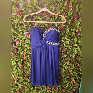 Elegant Blue Strapless Dress with Embellishments